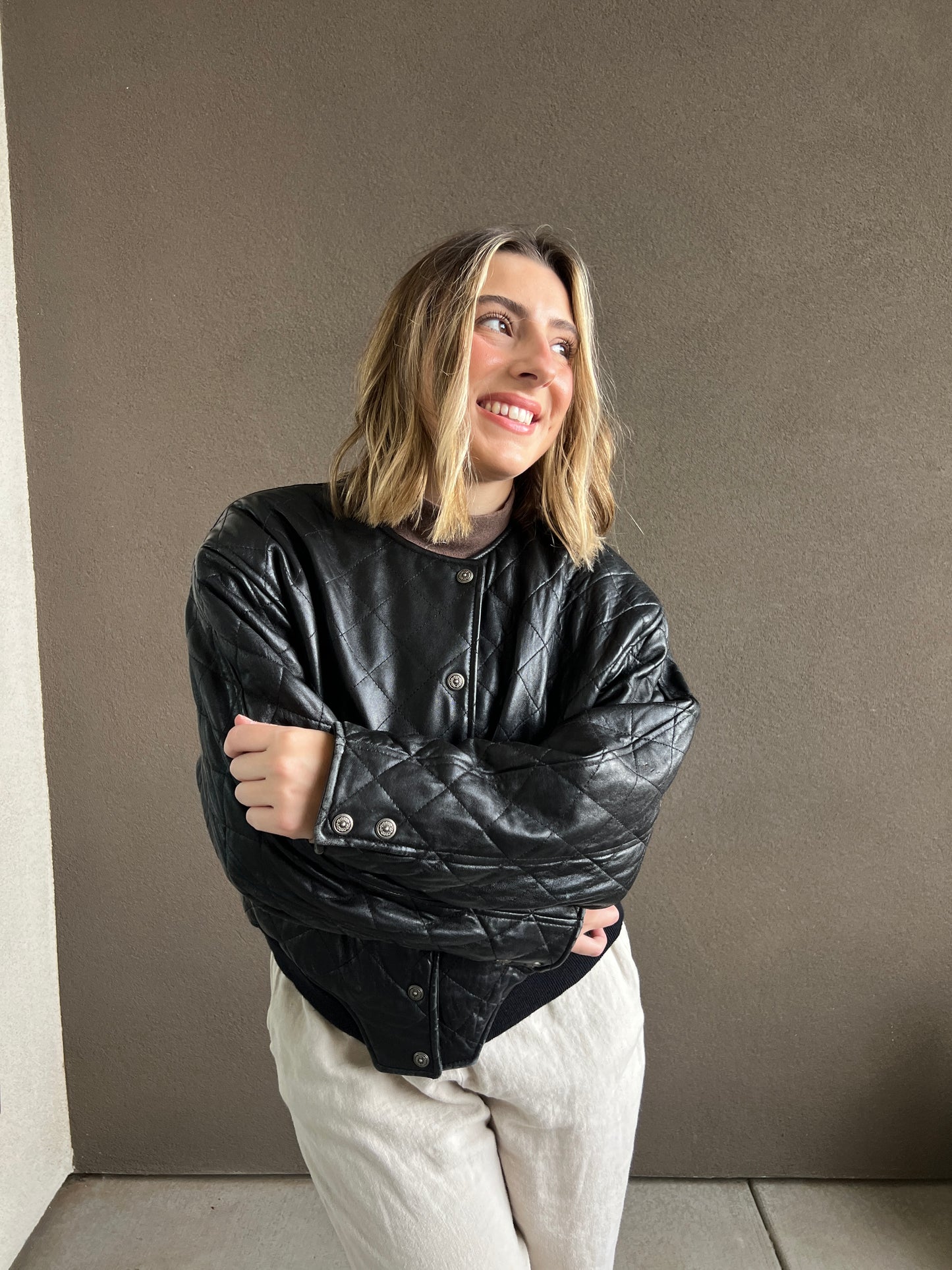 VTG Express Black Quilted Leather Jacket (S)
