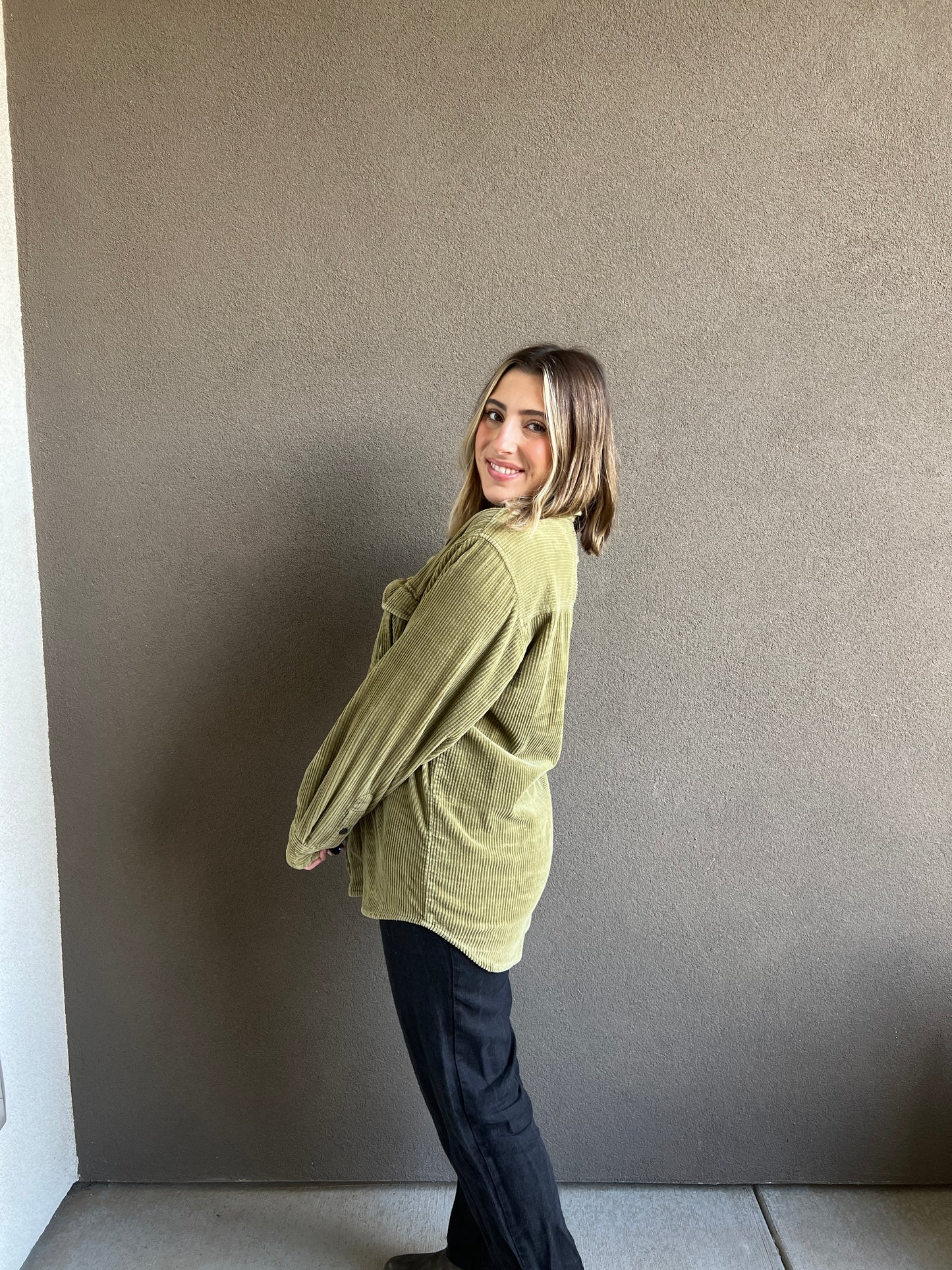 Muted Chartreuse Corduroy Shacket (L)