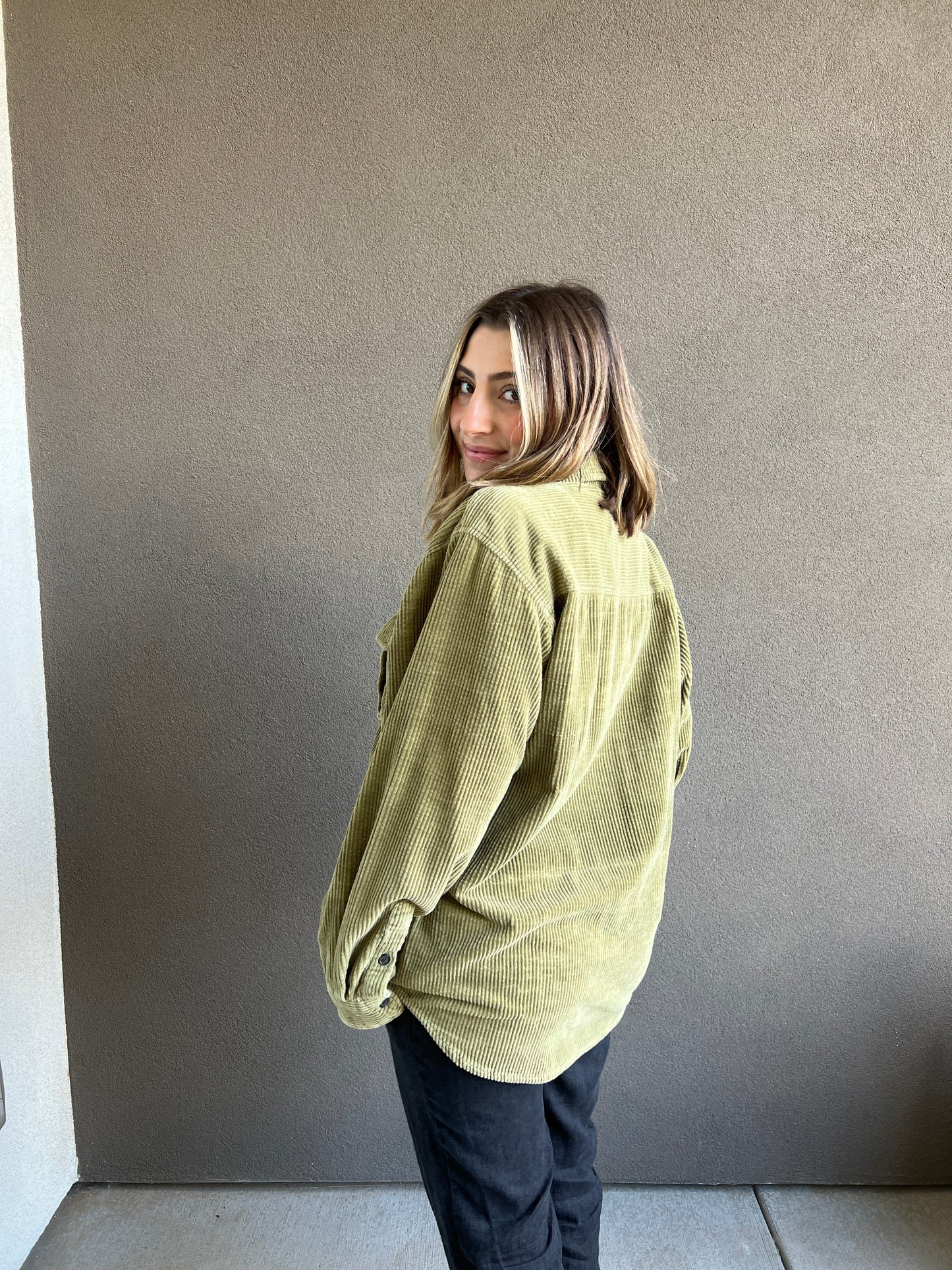 Muted Chartreuse Corduroy Shacket (L)