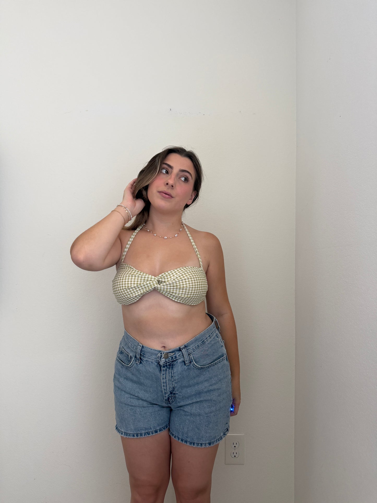 Green Gingham Kini Top (M)