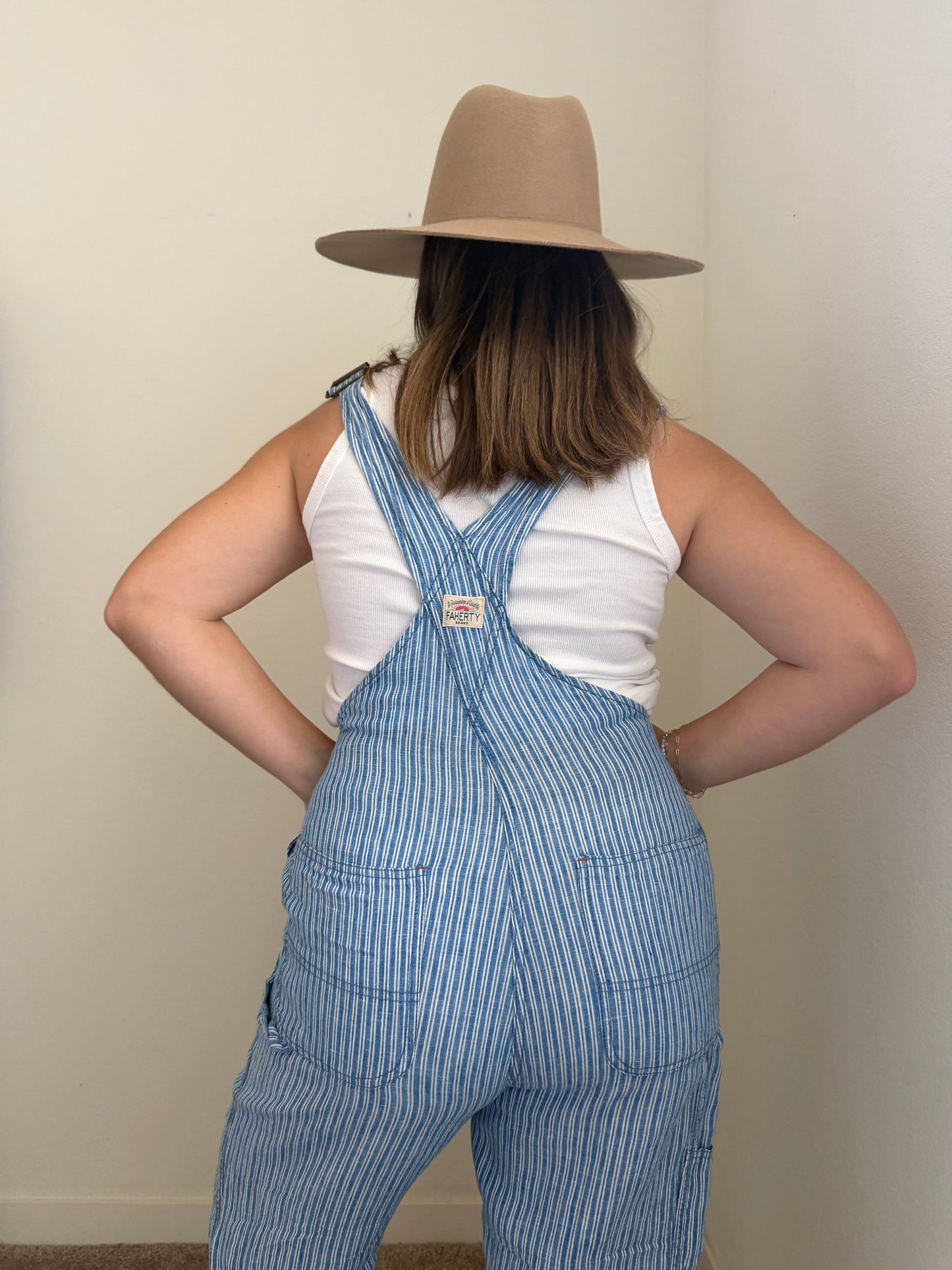 Faherty Striped Linen Overalls (S)