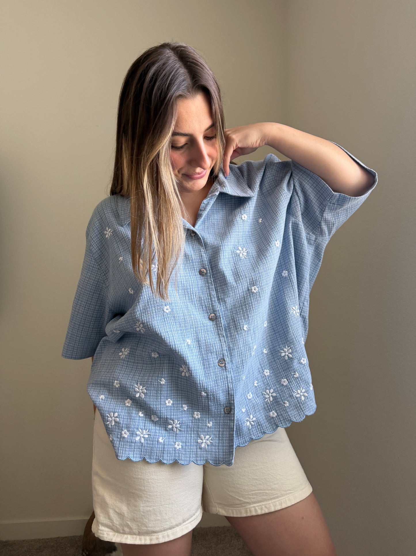 Vintage Gingham Embroidered Shirt (2X)
