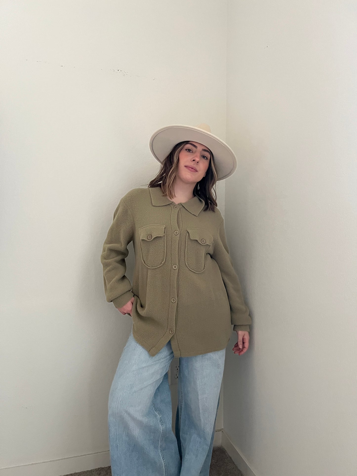 Green Soft Button Up (L)