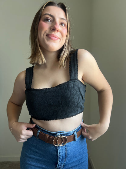 Black Lacy Cropped Tank (L)