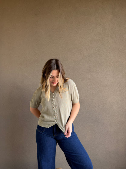 Vintage Sage Collared Button Top (S)