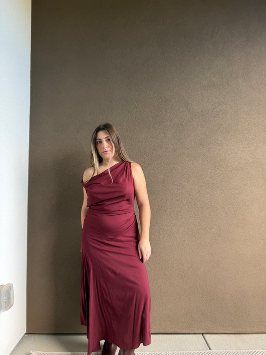 Cherry Crepe Twist-Shoulder Dress (10)