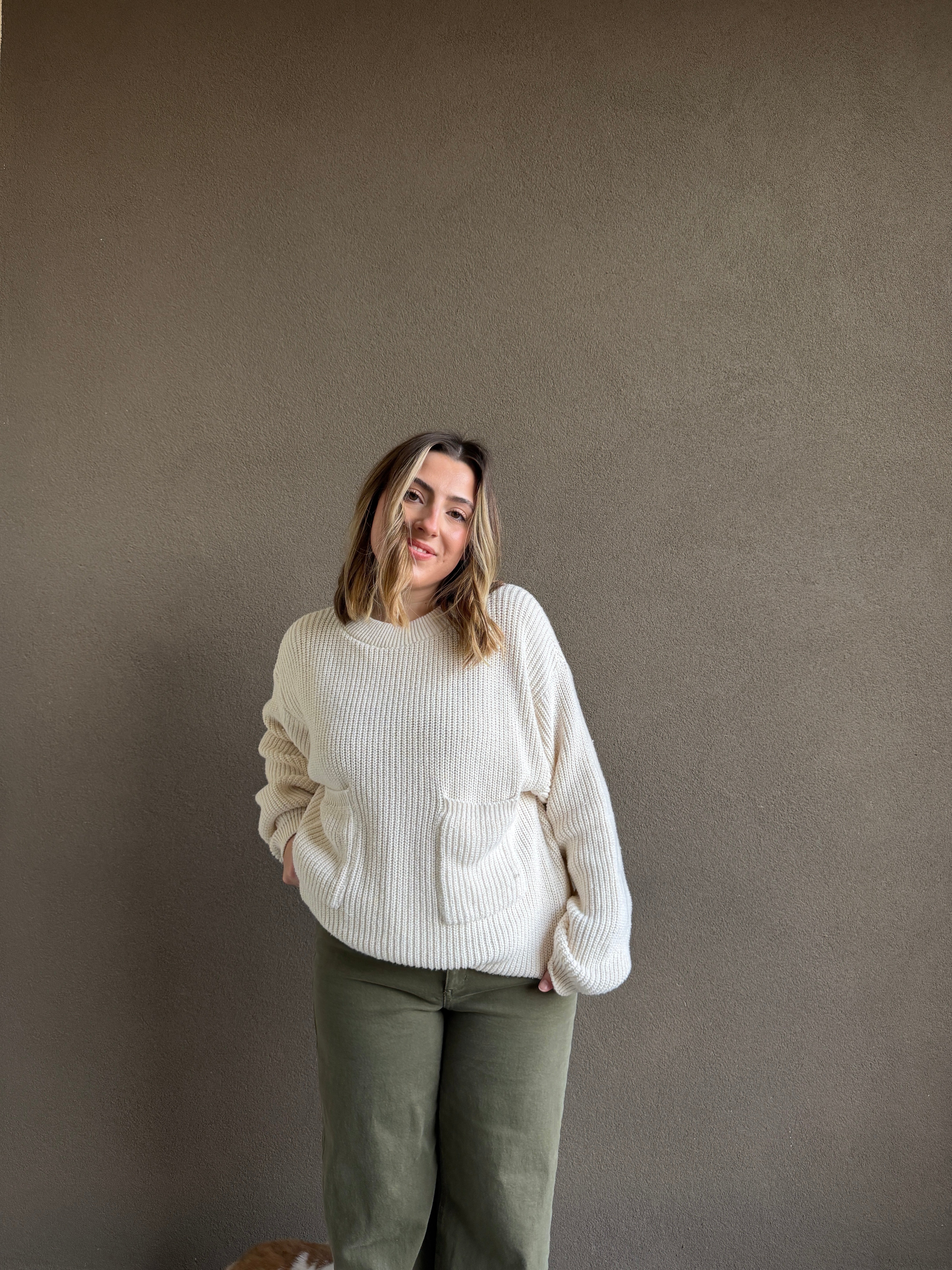 Vintage Cream Pocket Sweater (S)
