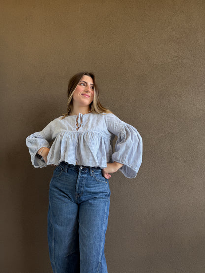 Free People Striped Puff Sleeve (XS)