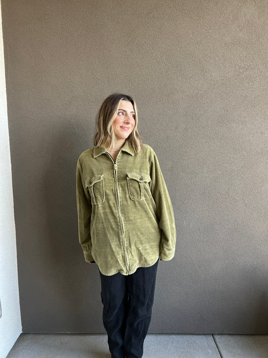 Muted Chartreuse Corduroy Shacket (L)