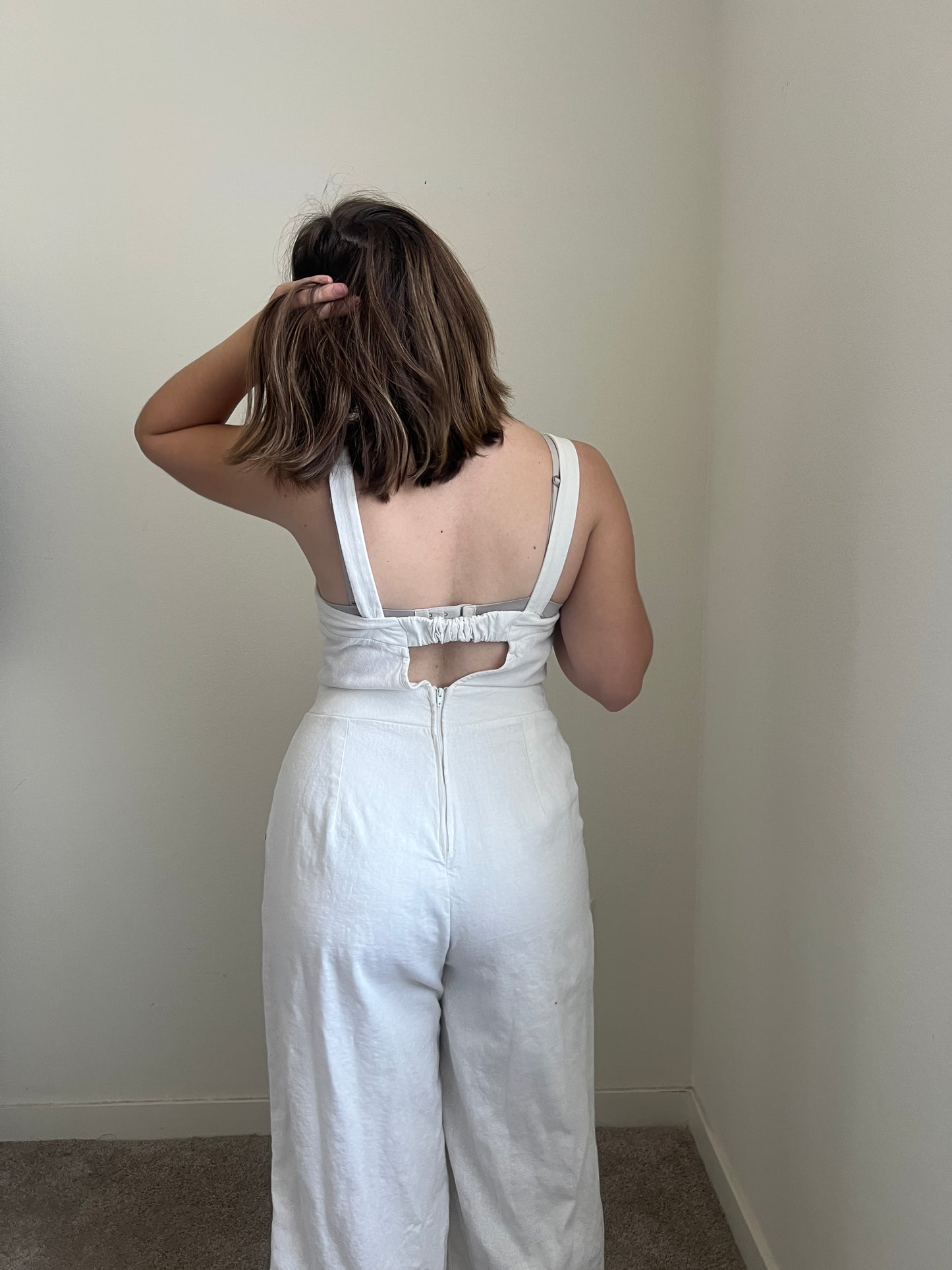 White Linen Blend Jumpsuit (M)