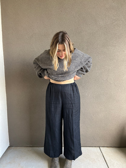 Vintage Black Linen Easy Pants (M)