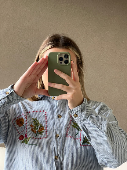 Floral Embroidered Striped Shirt (M)