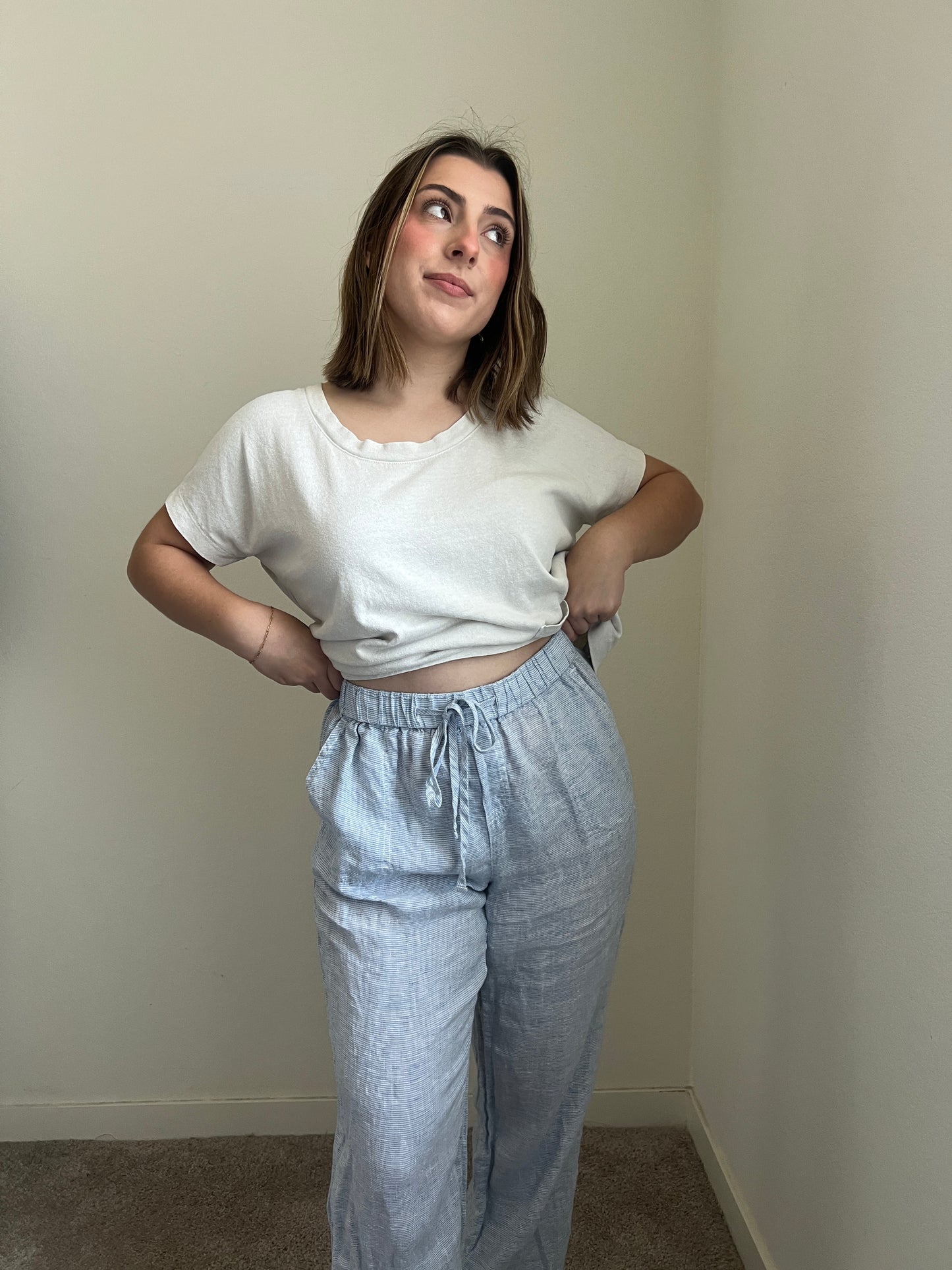 Blue Striped Linen Pants (L)