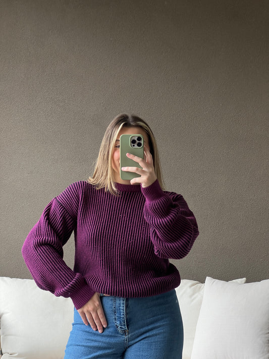 Purple Ribbed Sweater (M)