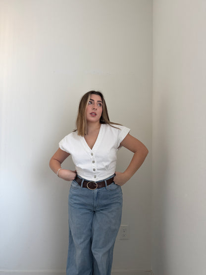 White Denim Cap Sleeve Crop Top (4)