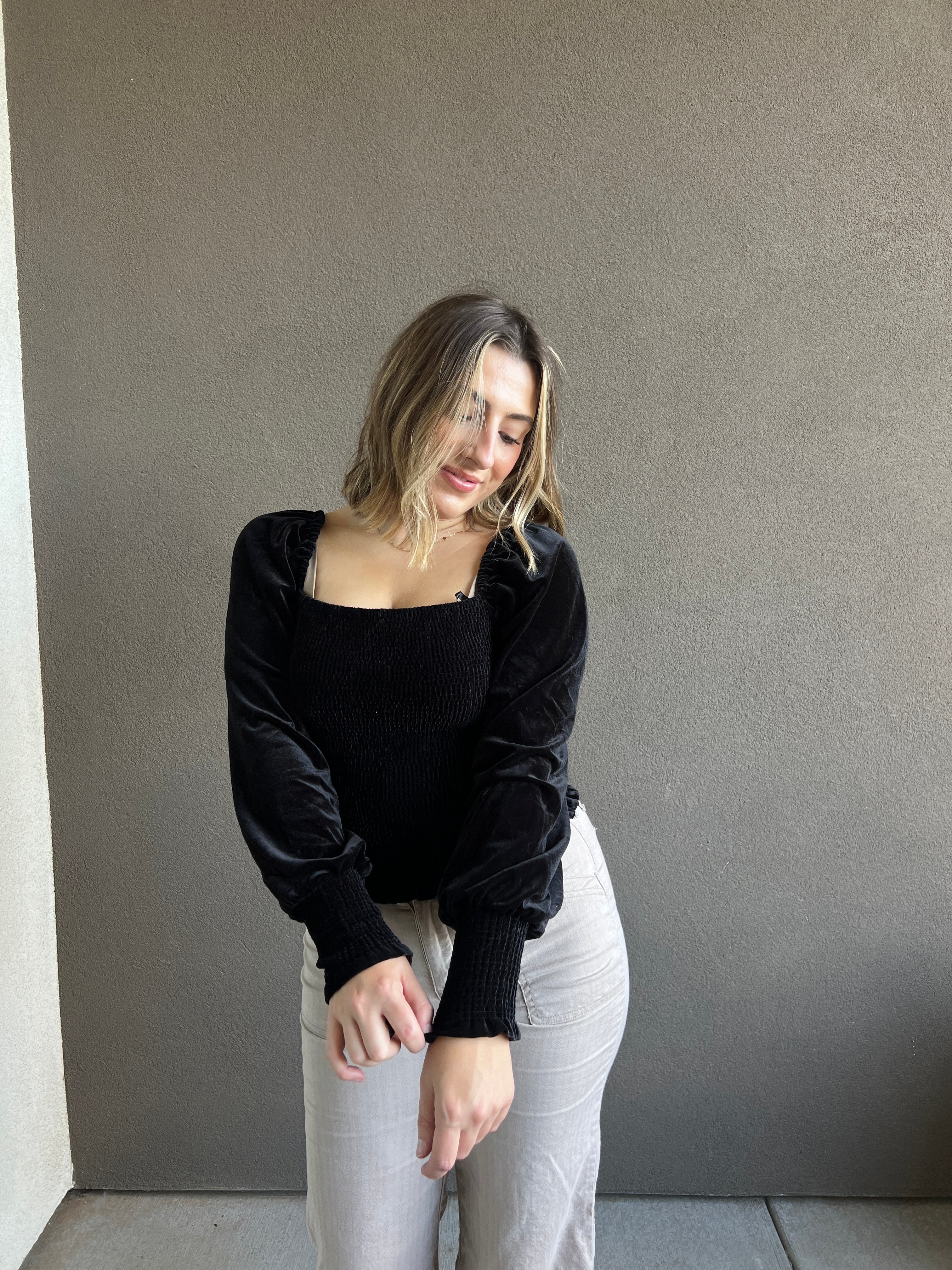 Black Velvet Smocked Blouse (S)