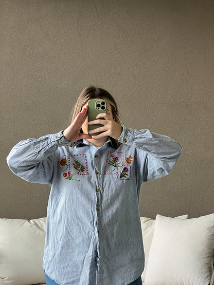 Floral Embroidered Striped Shirt (M)