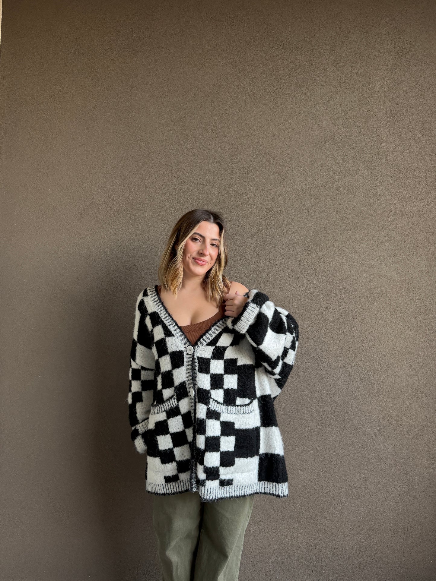 Checkered Cozy Cardigan (S)