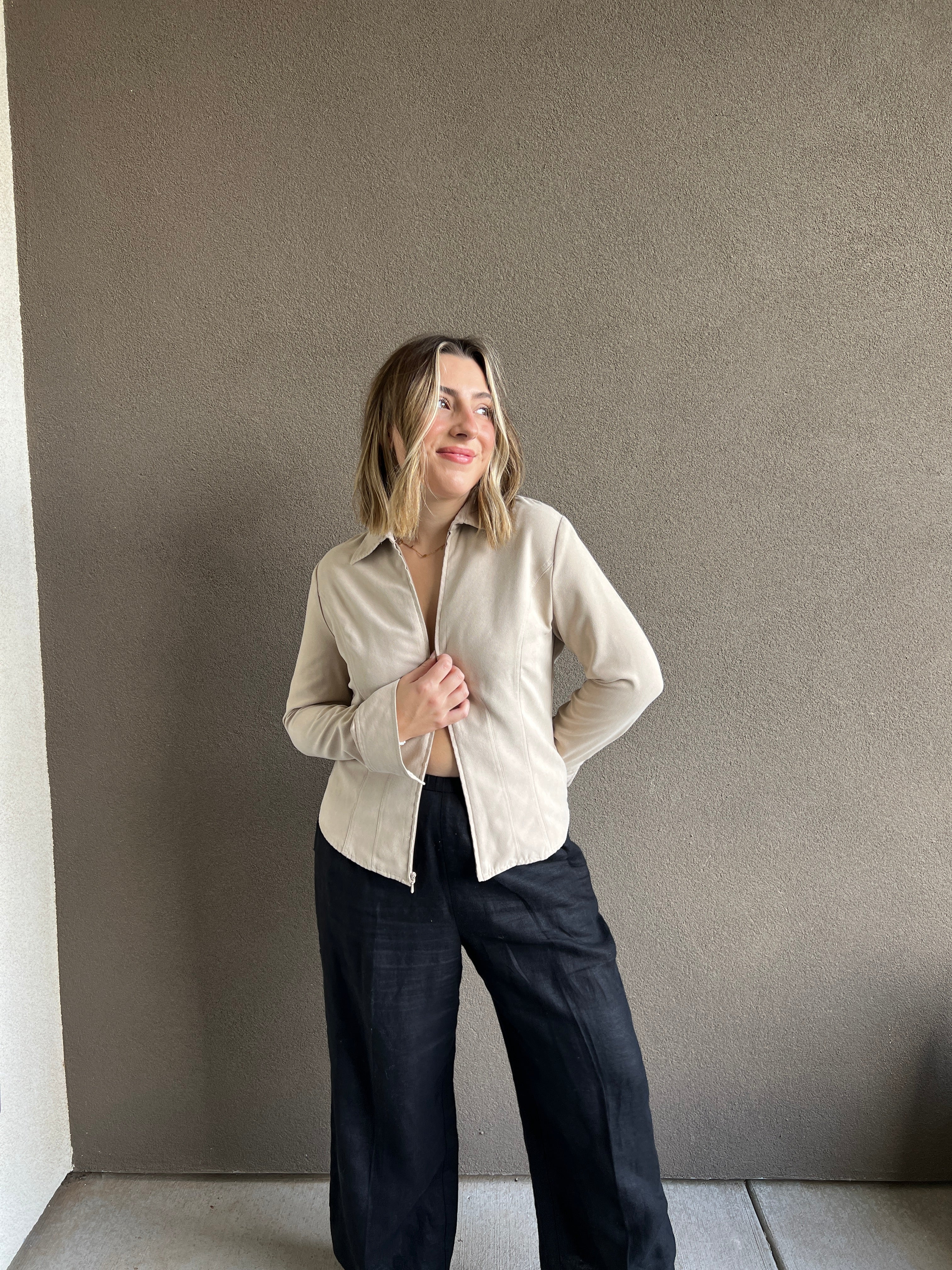 Sandy Faux Suede Zip Up (PS)