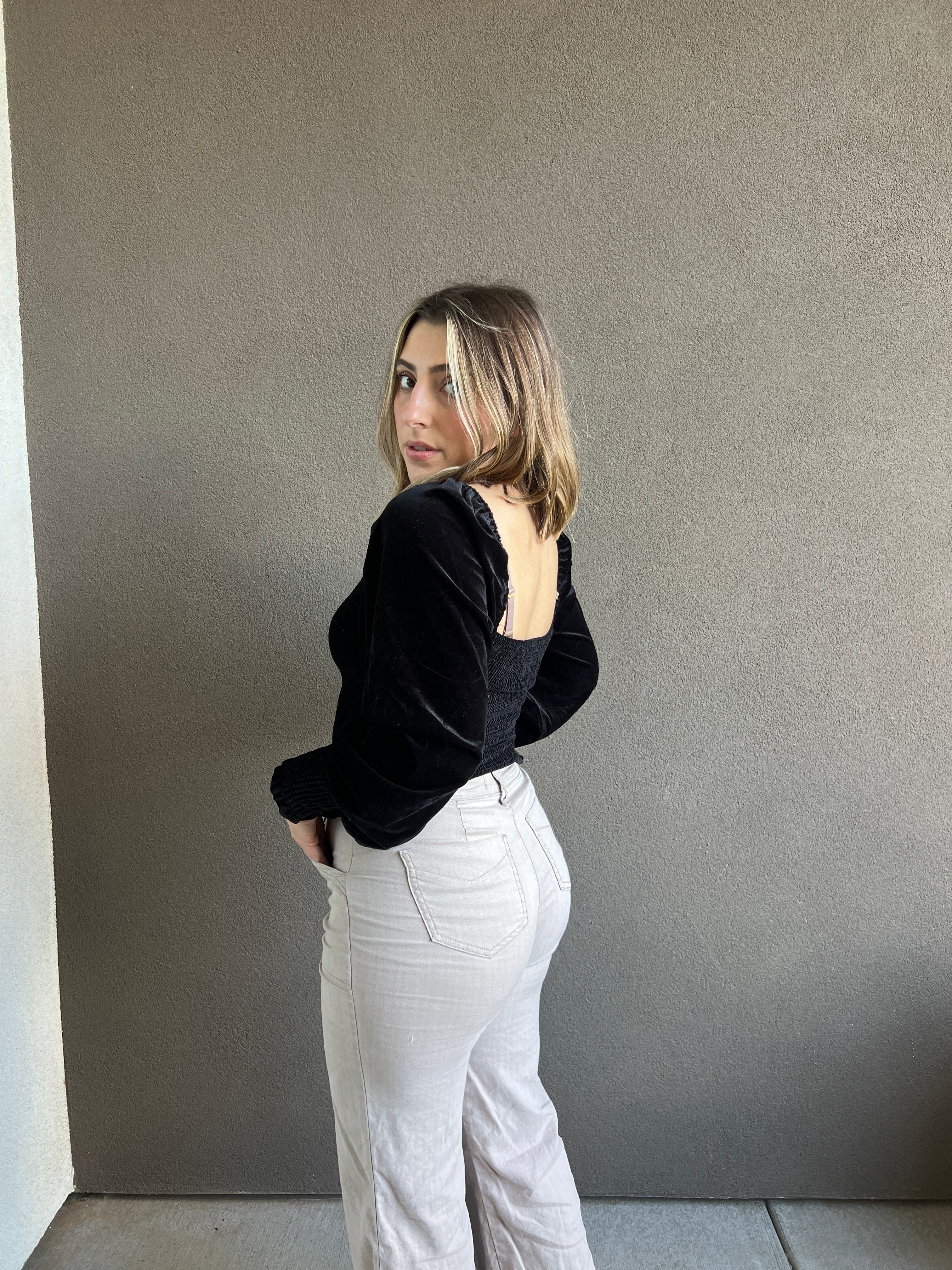 Black Velvet Smocked Blouse (S)