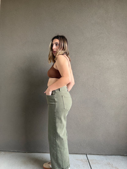 Olive Wide Leg Jeans (32"W)