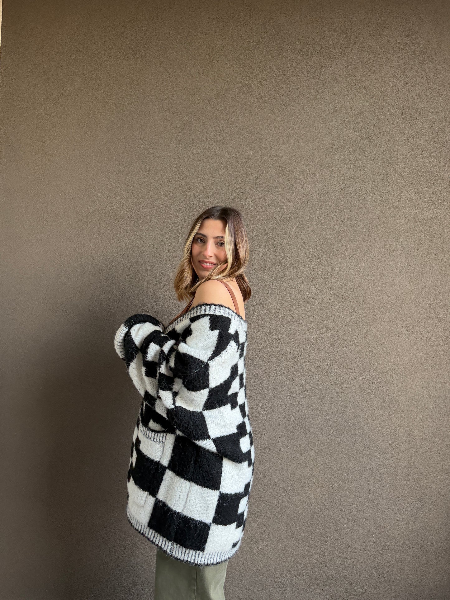 Checkered Cozy Cardigan (S)