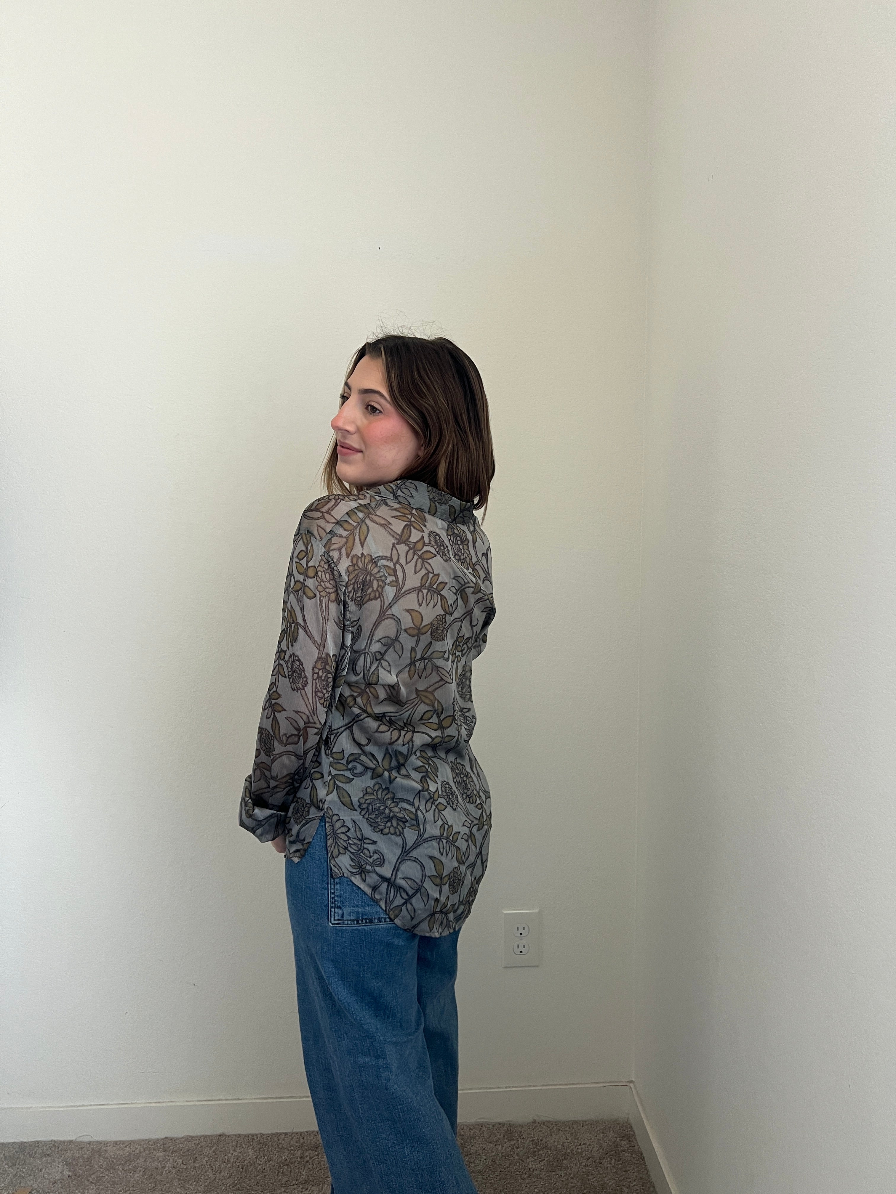 Sheer Floral Button Up (L)
