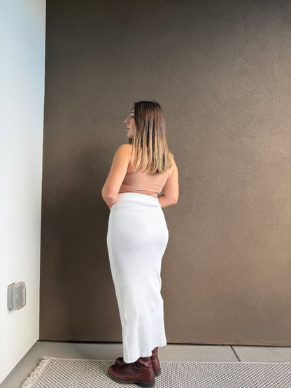 White Ribbed Bodycon Skirt (XS)