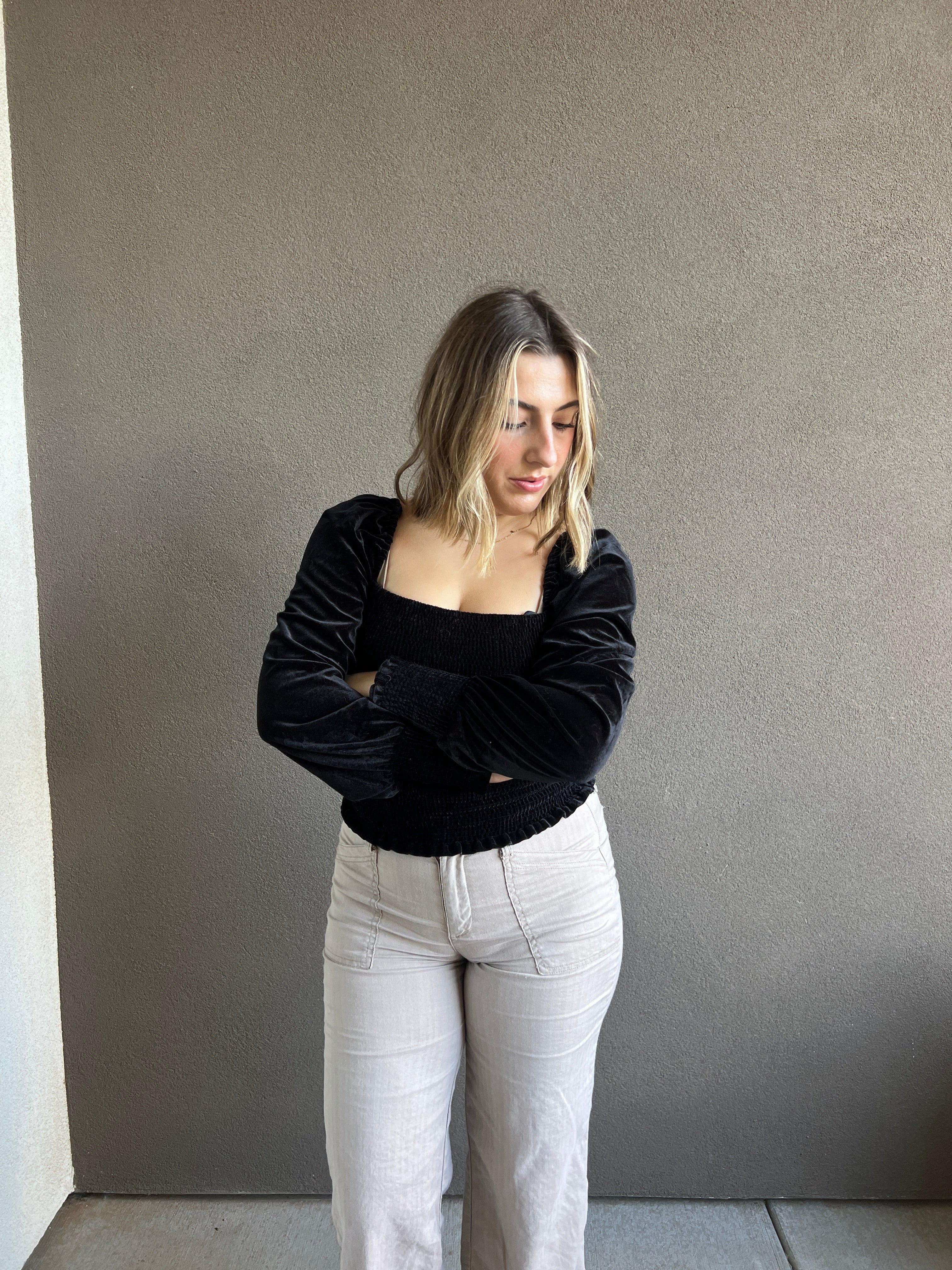 Black Velvet Smocked Blouse (S)