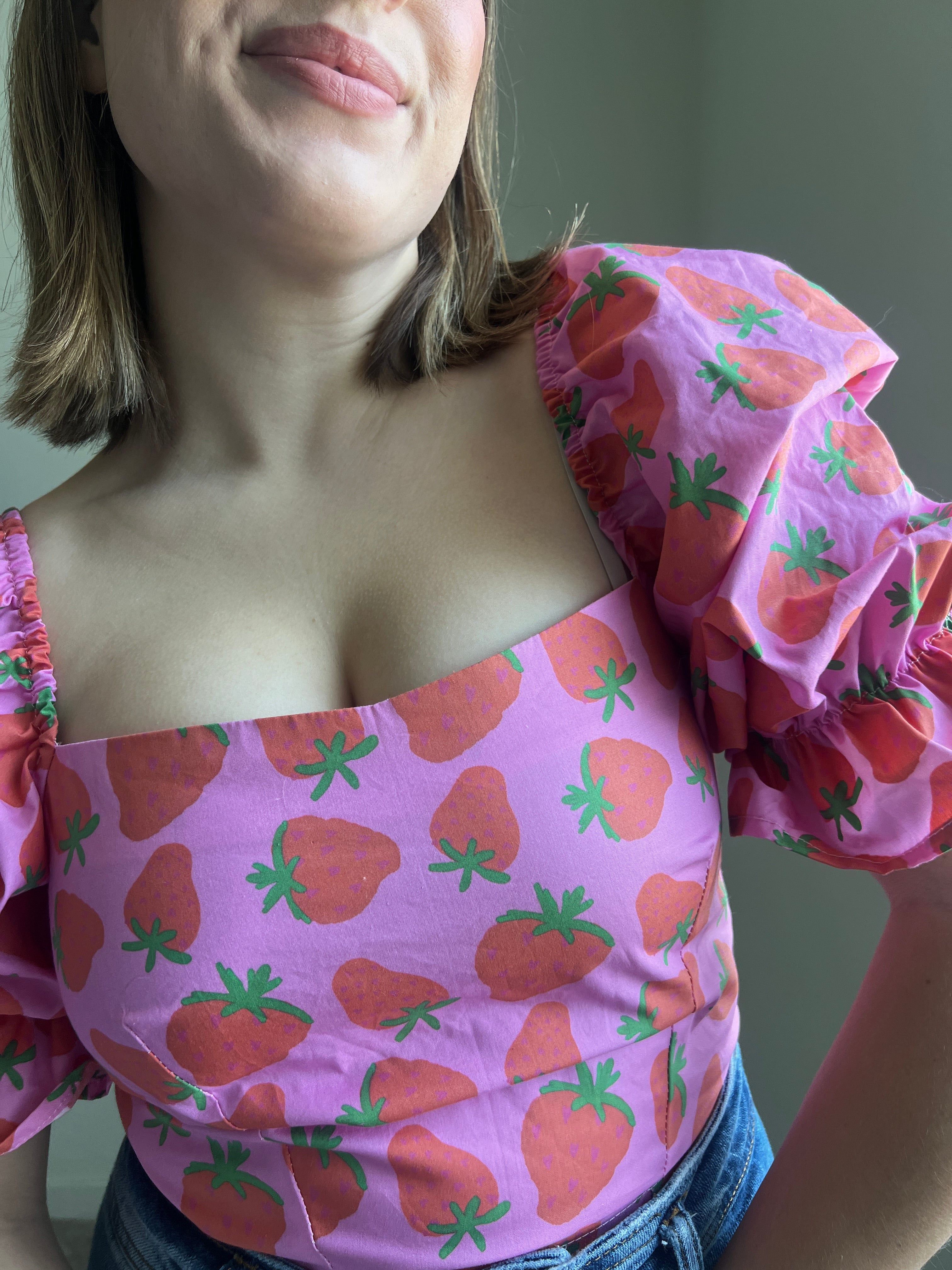 Strawberry Puff Sleeve Blouse (XS)