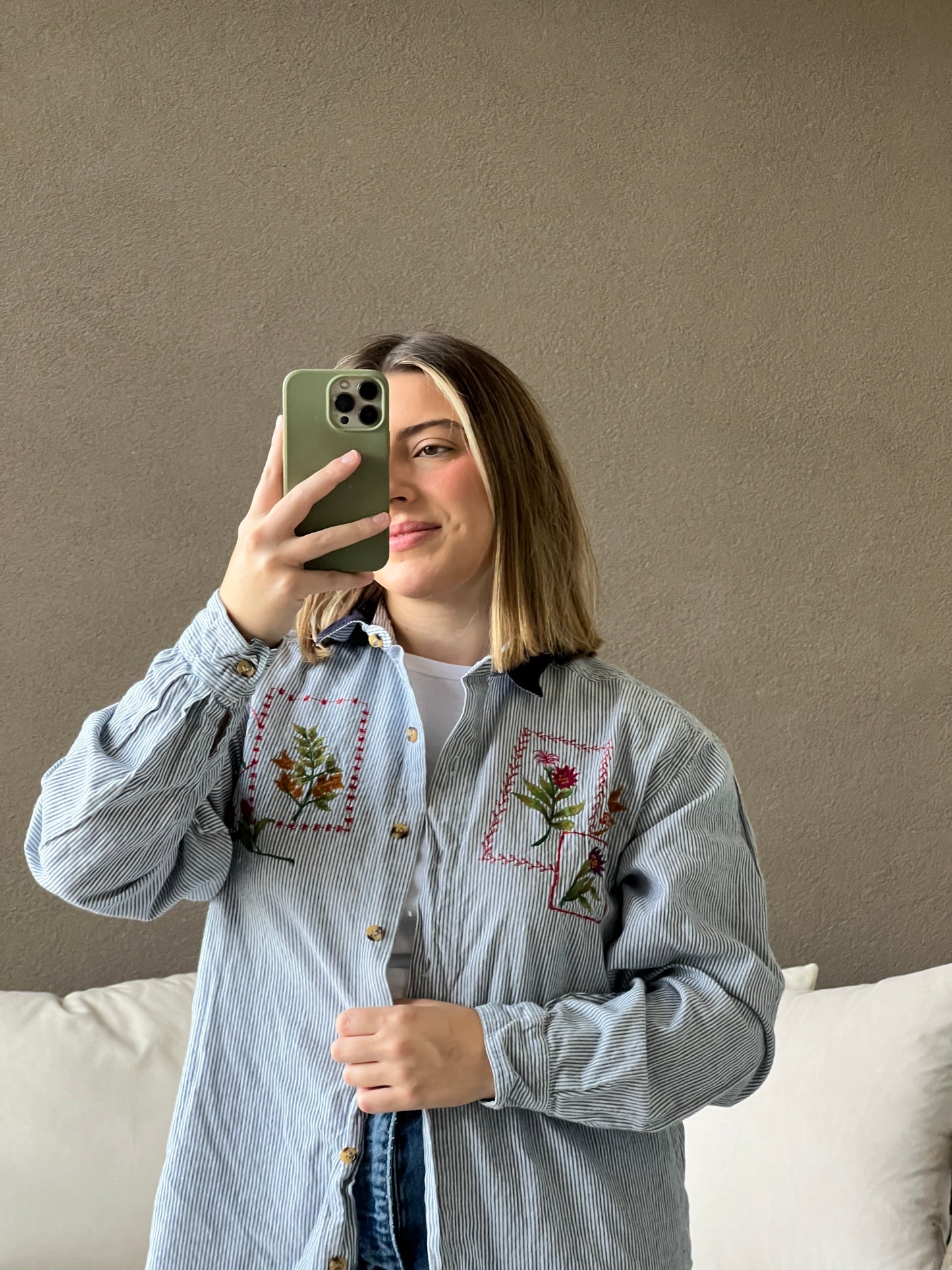 Floral Embroidered Striped Shirt (M)