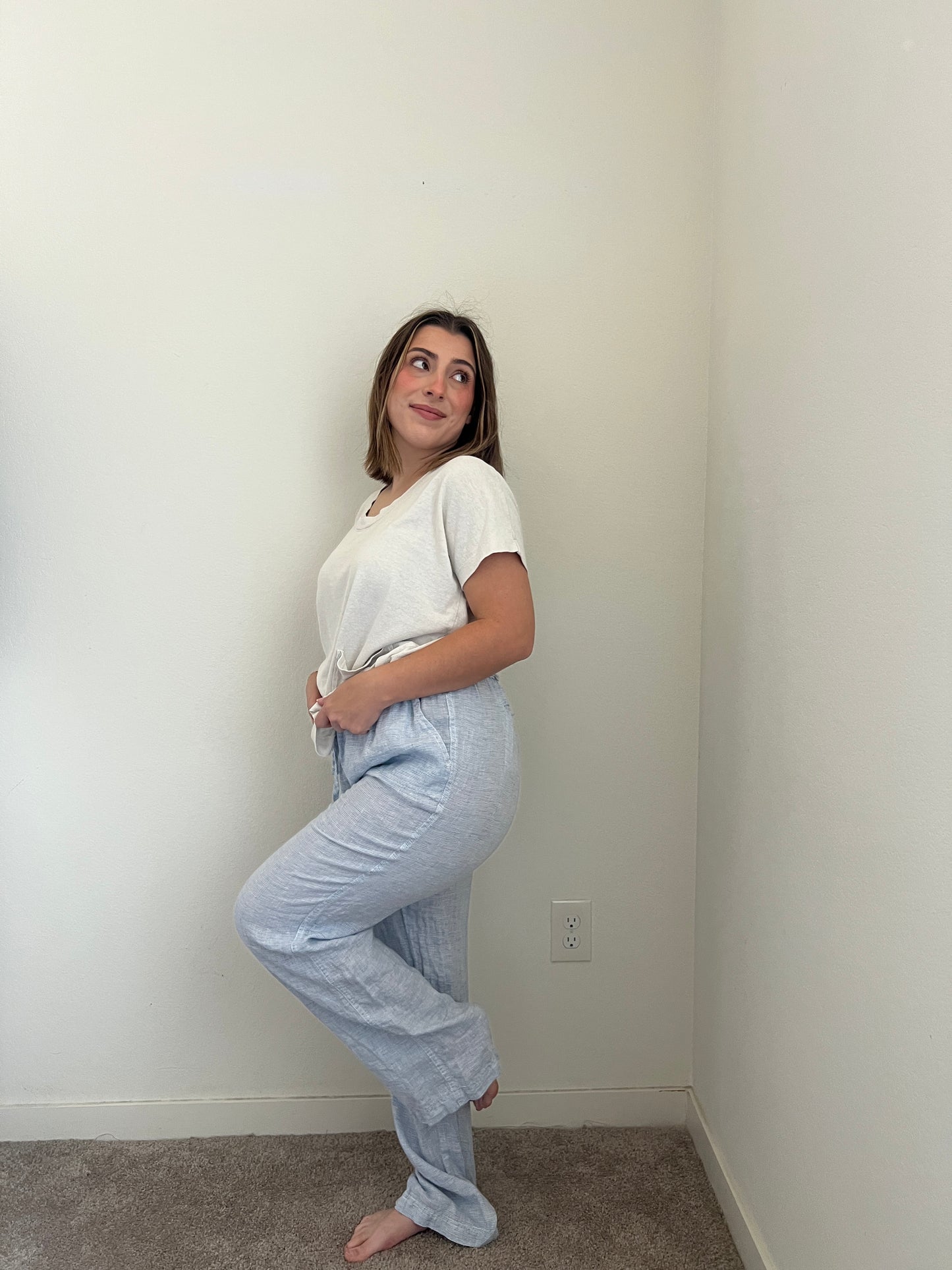 Blue Striped Linen Pants (L)