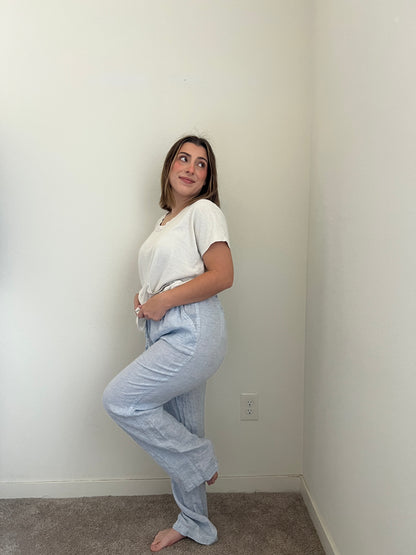 Blue Striped Linen Pants (L)