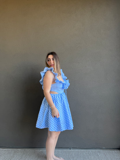 Blue Gingham Dress (L)