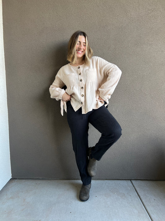 Vintage Black Linen Easy Pants (PS)
