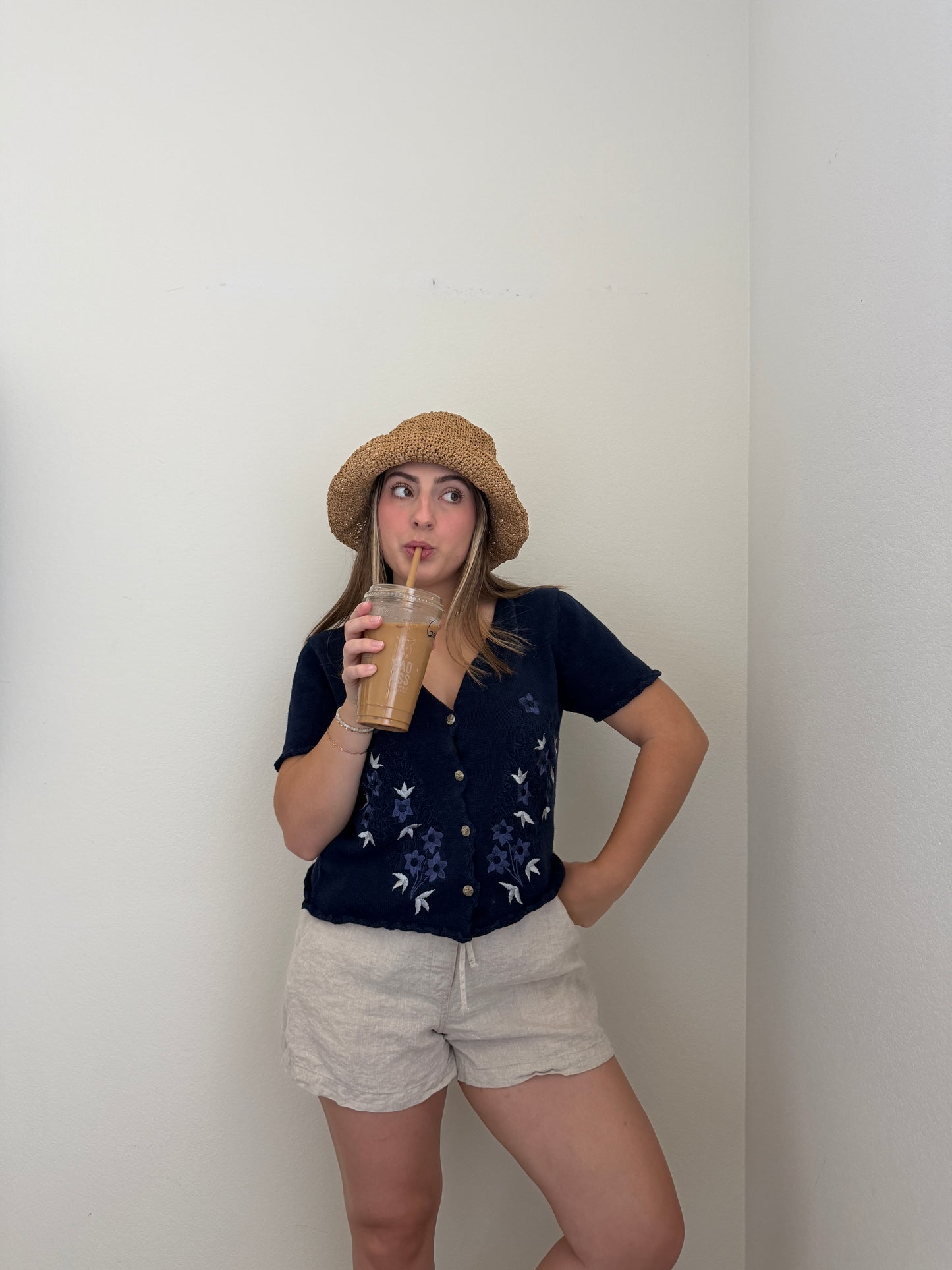 Vintage Navy Floral Top (M)