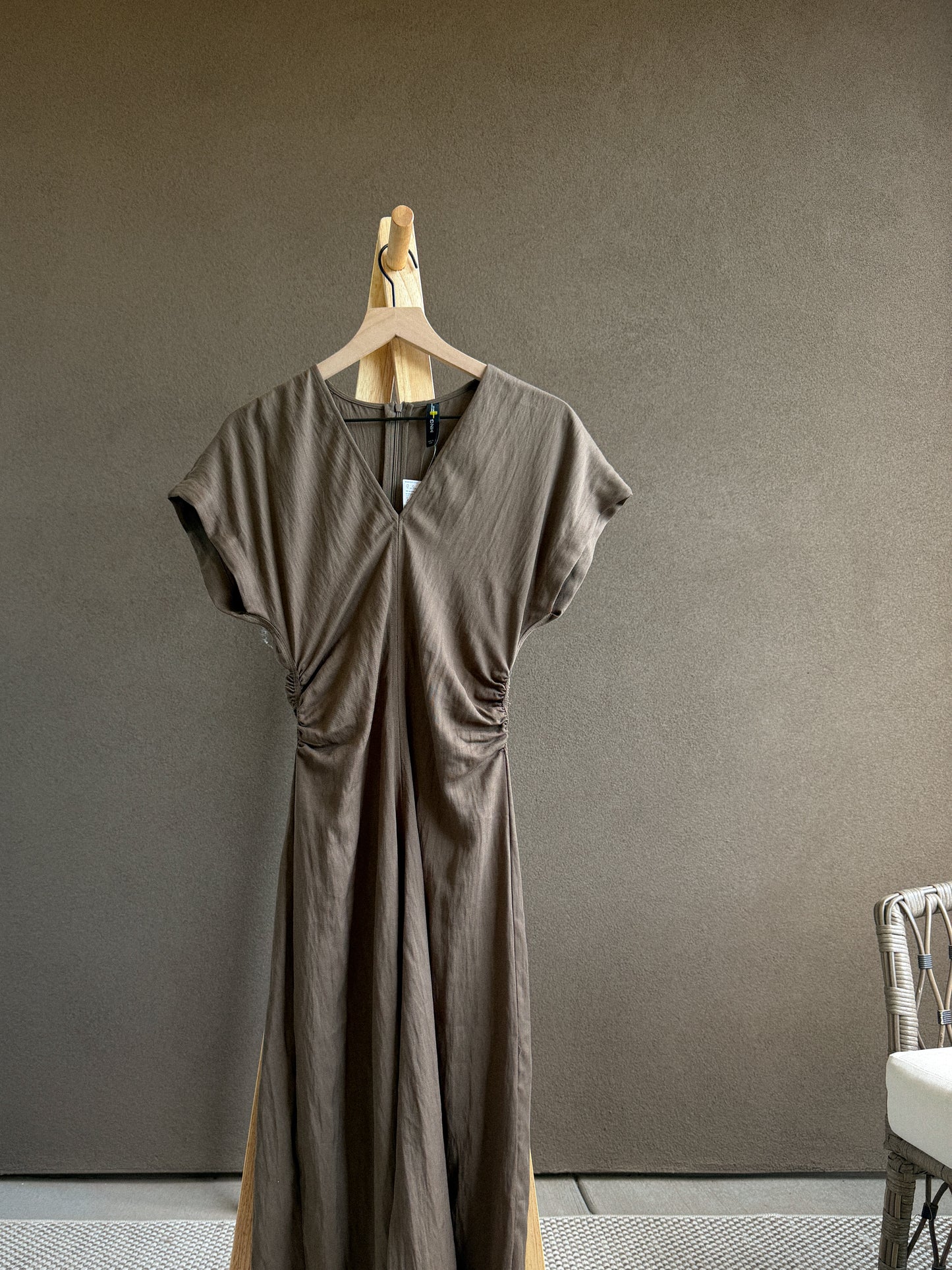 Mango Ruched Midi Dress (S)