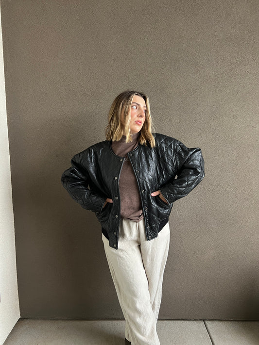 VTG Express Black Quilted Leather Jacket (S)