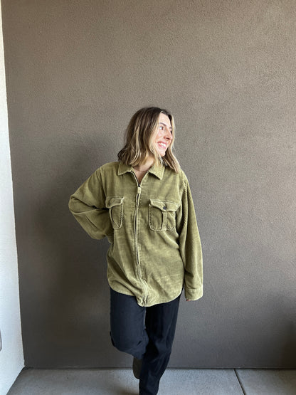 Muted Chartreuse Corduroy Shacket (L)
