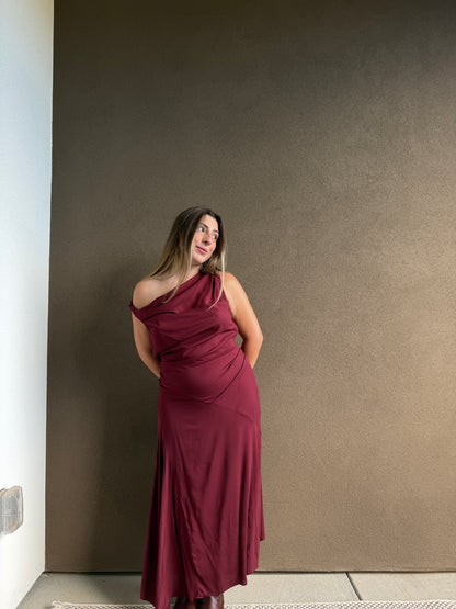 Cherry Crepe Twist-Shoulder Dress (10)