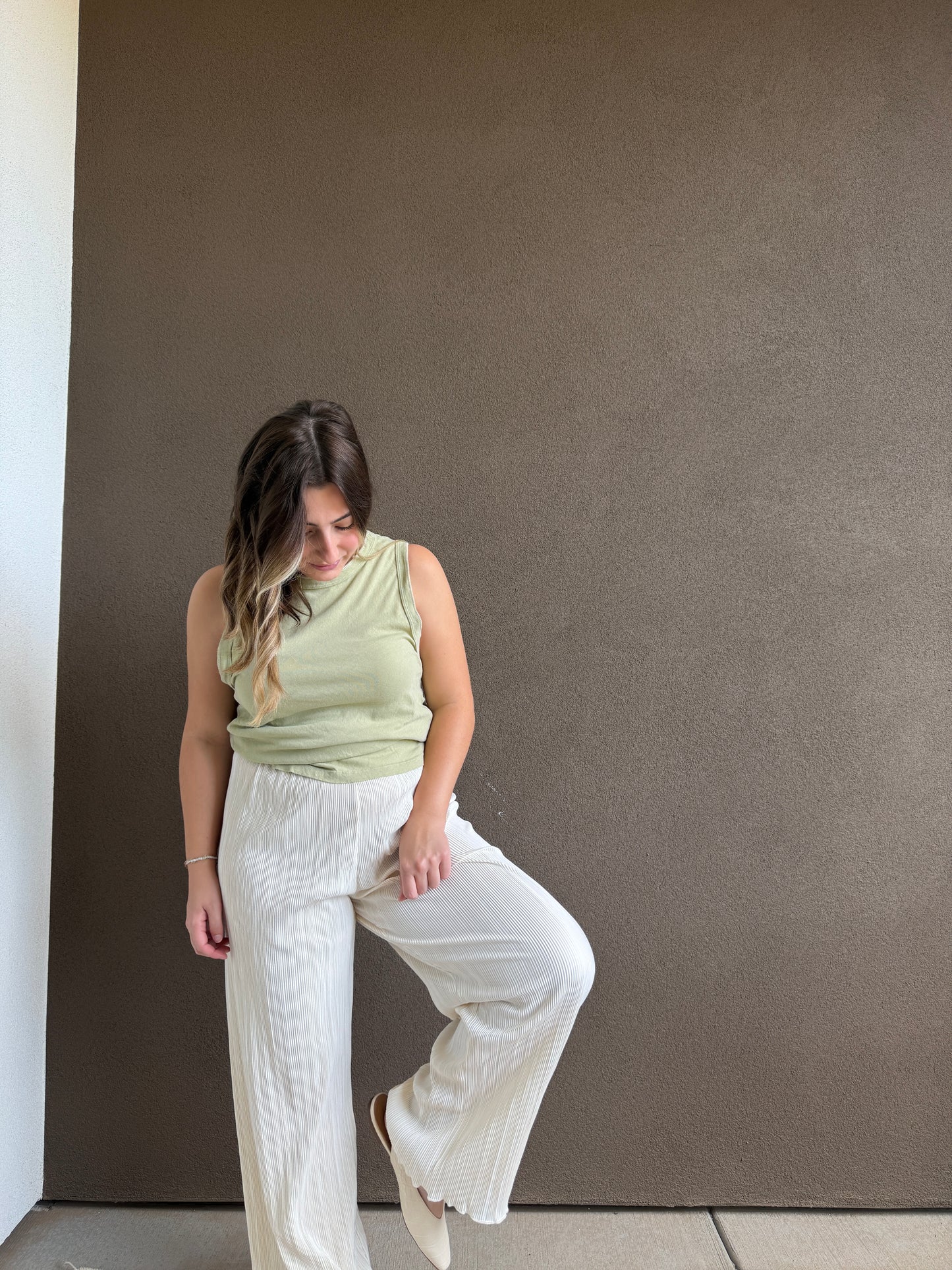 Cream Plisse Pants (S)