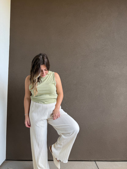 Cream Plisse Pants (S)
