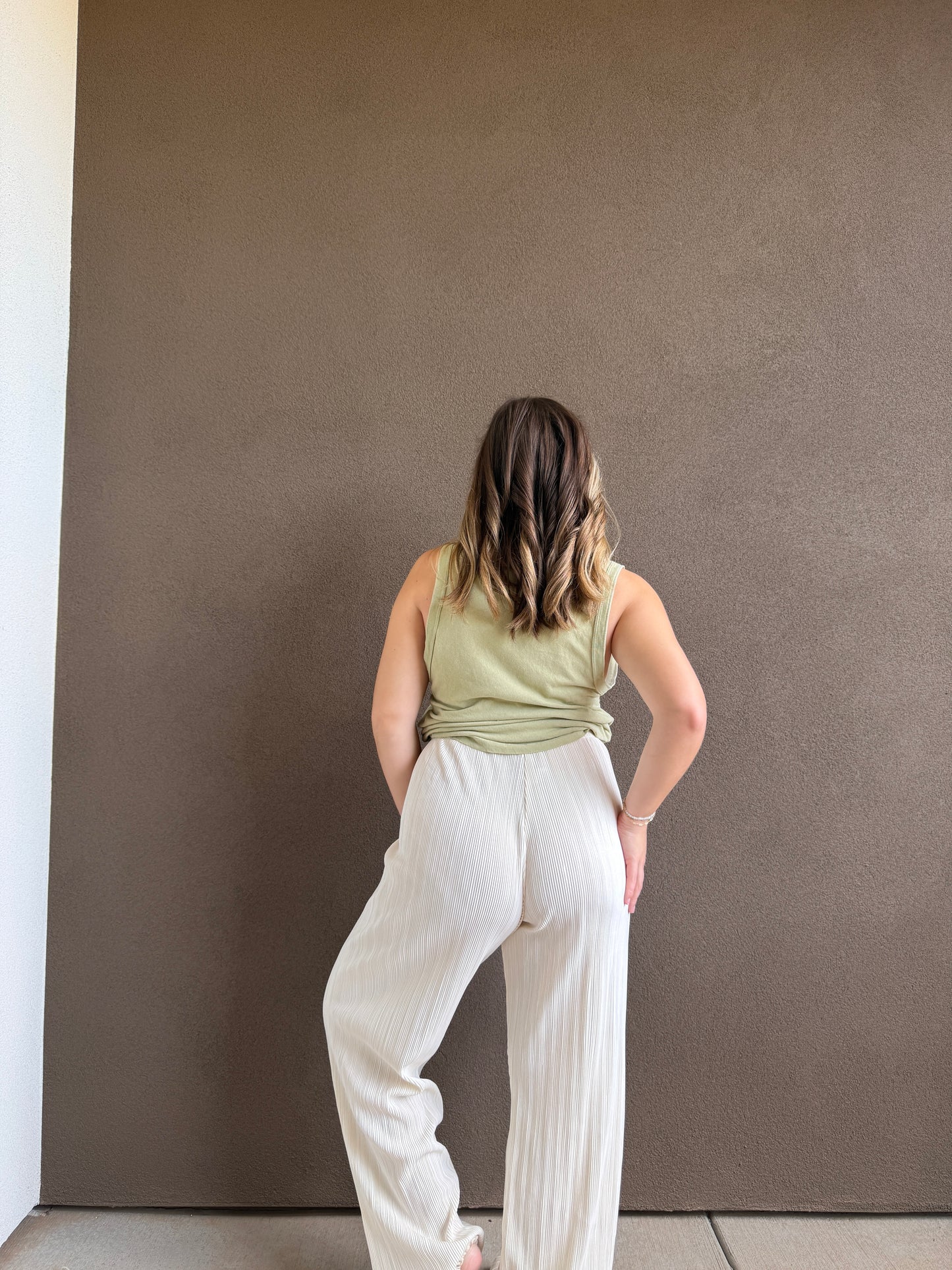 Cream Plisse Pants (S)