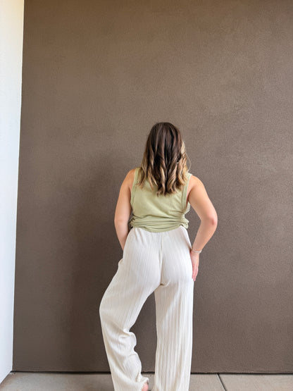 Cream Plisse Pants (S)