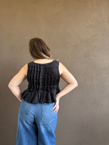 Black Linen Tie Top (6)