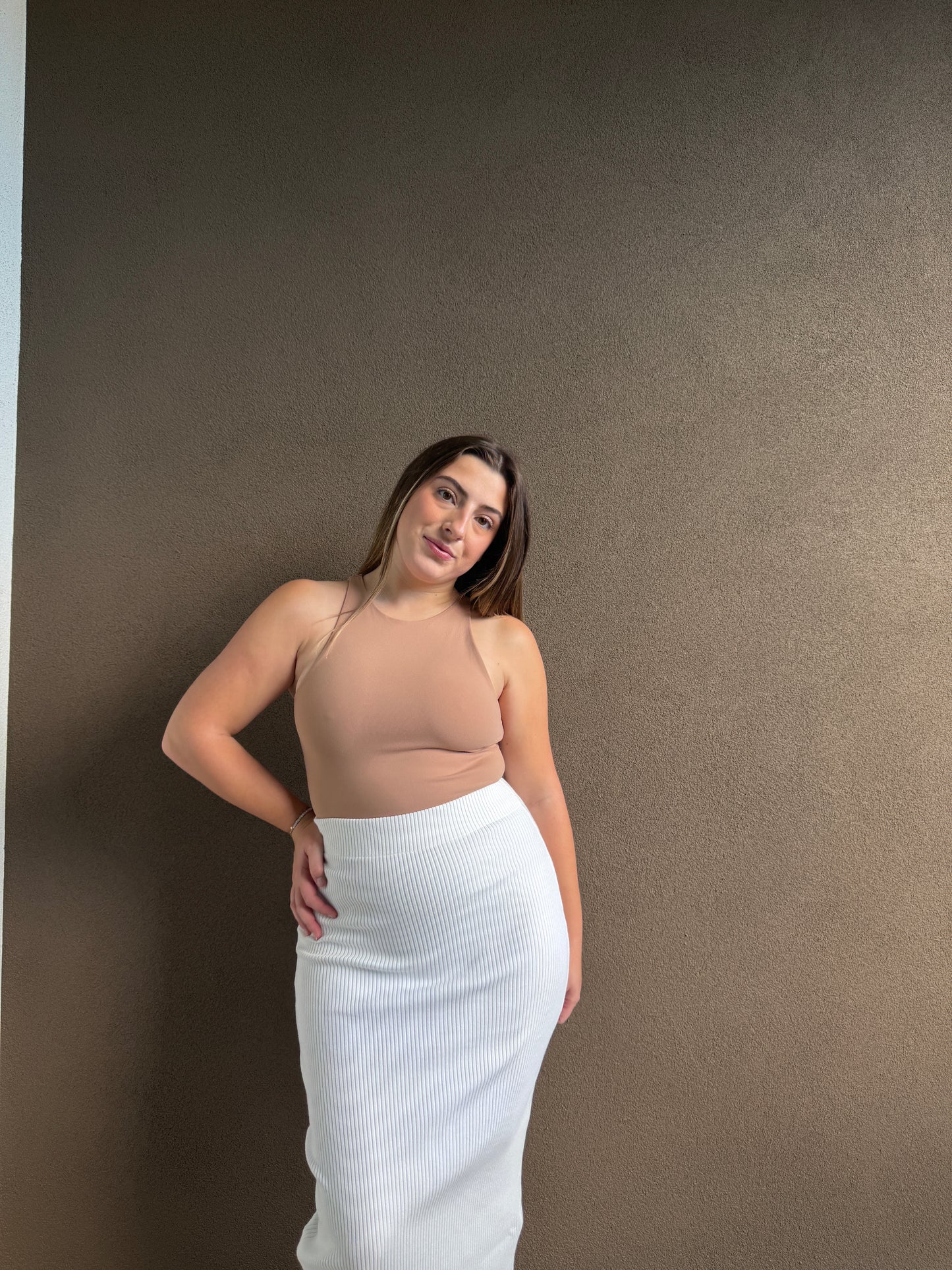 White Ribbed Bodycon Skirt (XS)