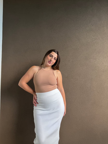 White Ribbed Bodycon Skirt (XS)