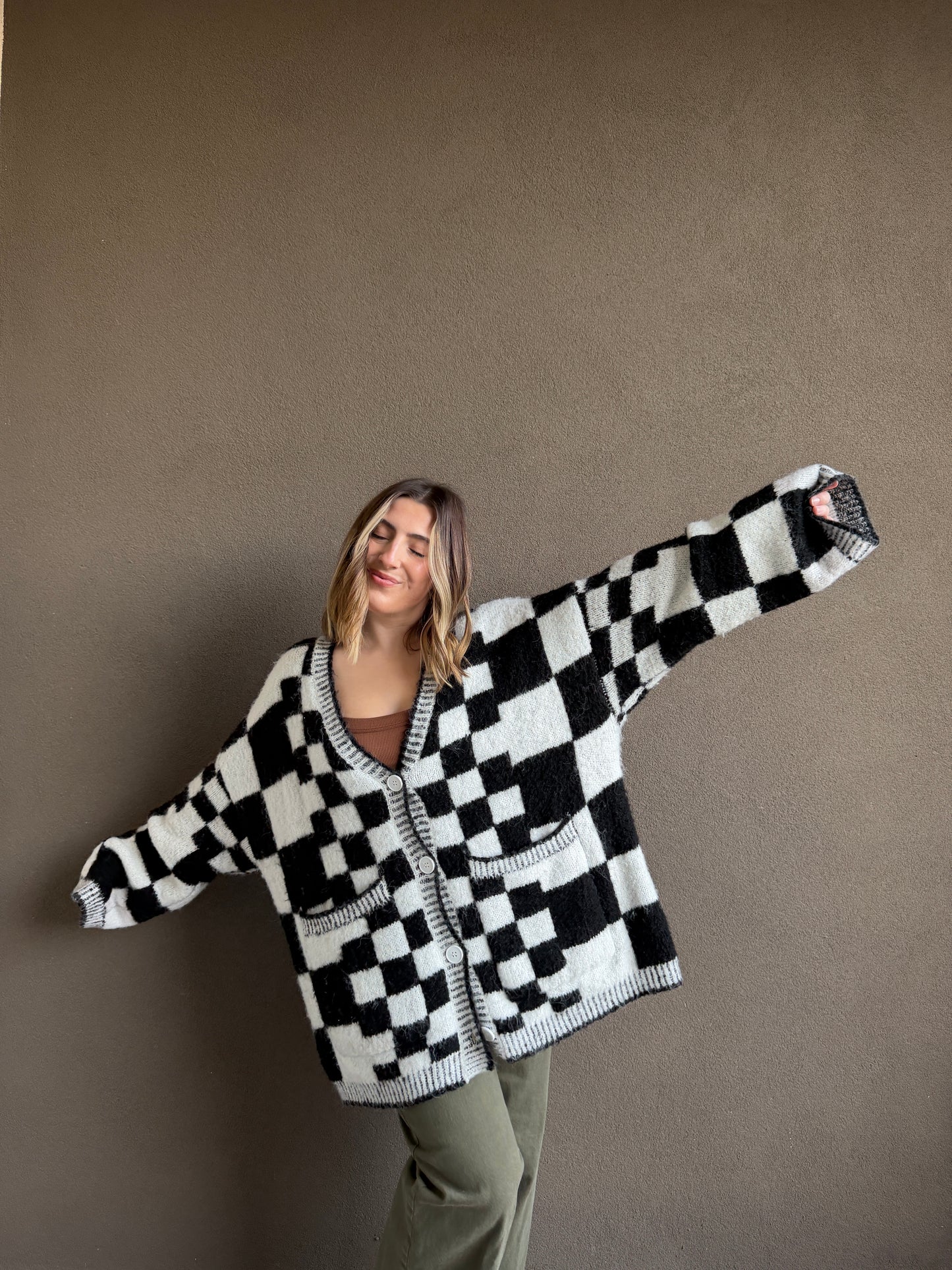 Checkered Cozy Cardigan (S)