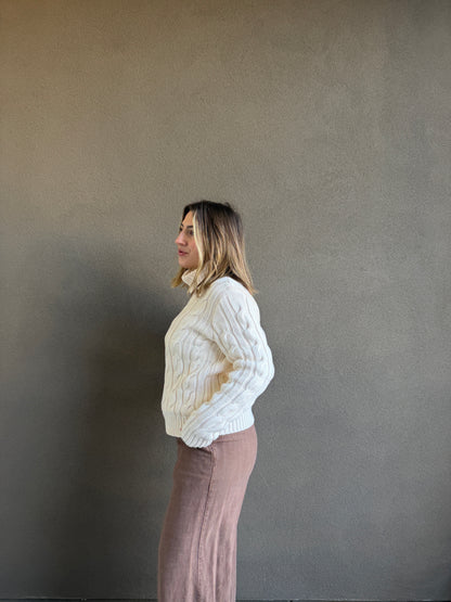 RL Cream Cableknit Turtleneck (L)