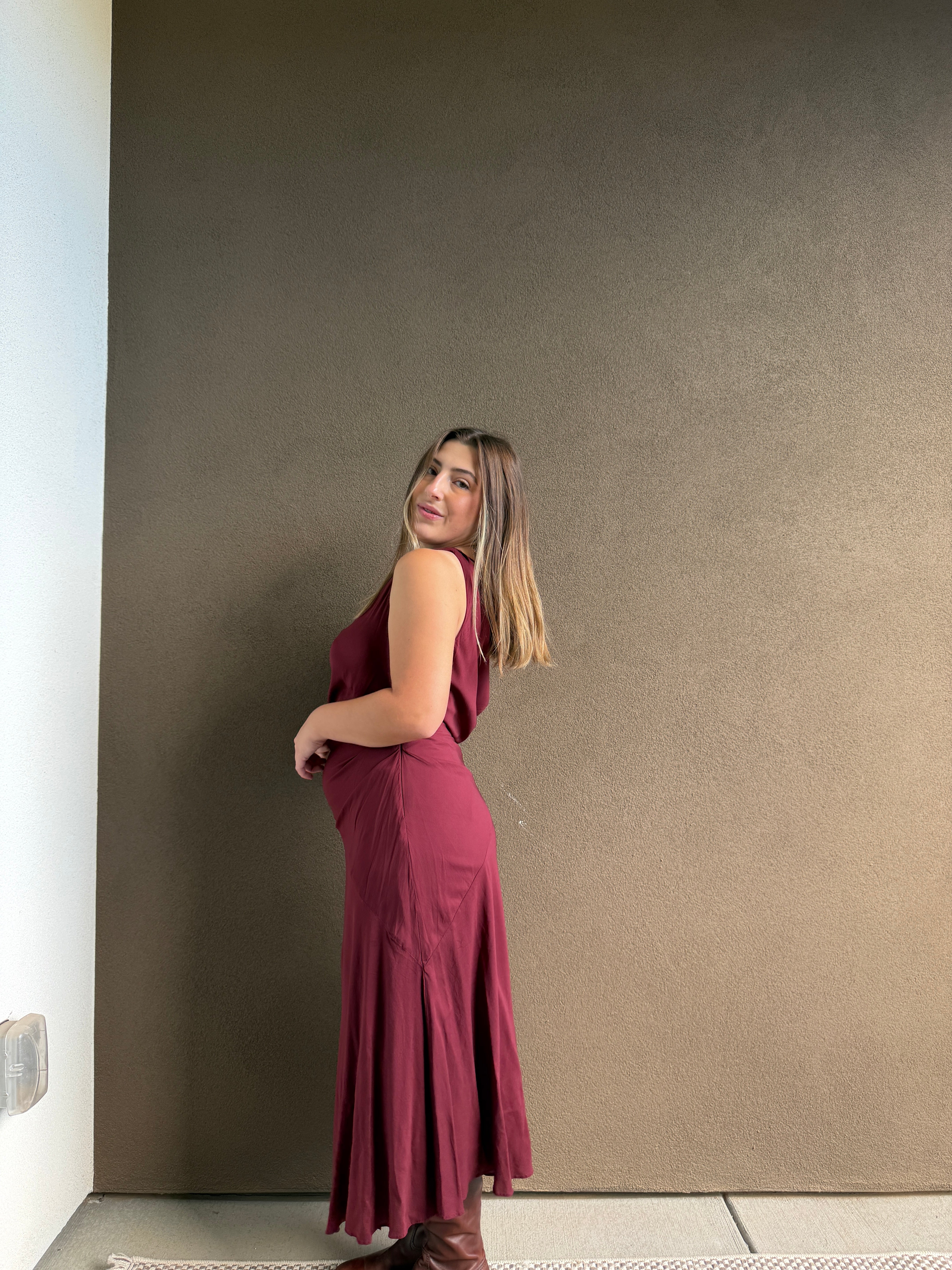 Cherry Crepe Twist-Shoulder Dress (10)